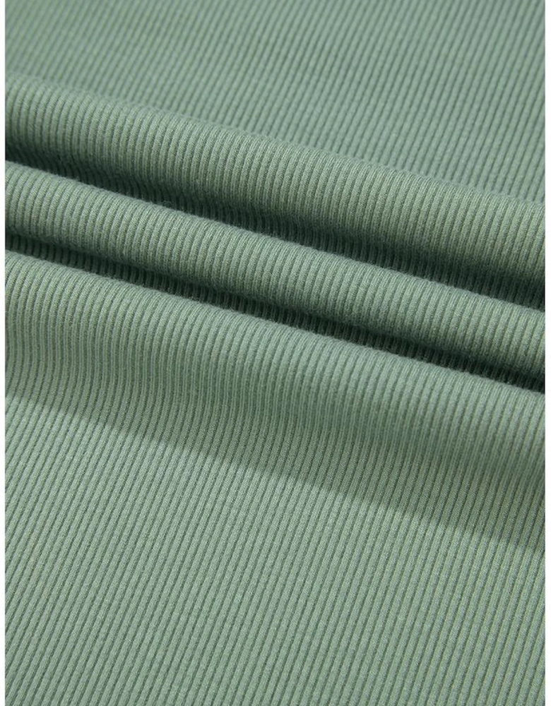 Mint Green Ribbed Colorblock Patchwork Raglan Long Sleeve Top