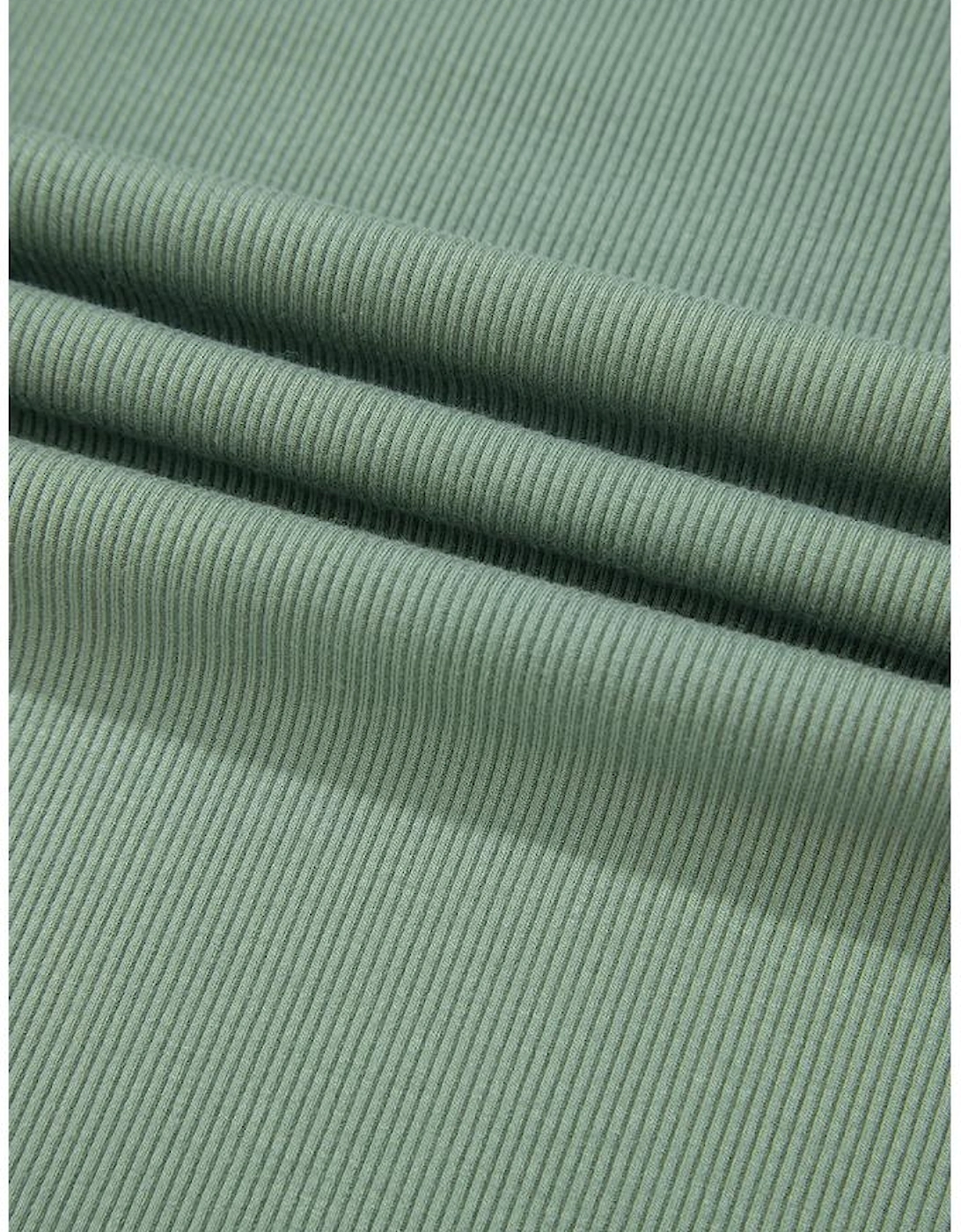 Mint Green Ribbed Colorblock Patchwork Raglan Long Sleeve Top