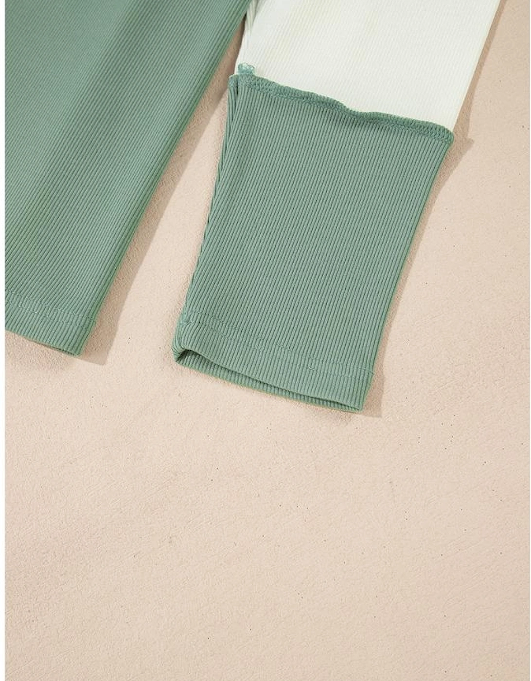 Mint Green Ribbed Colorblock Patchwork Raglan Long Sleeve Top