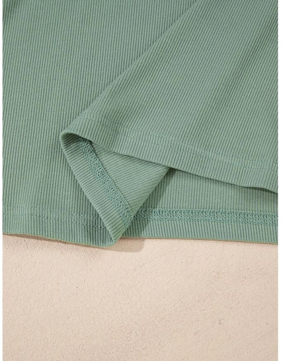 Mint Green Ribbed Colorblock Patchwork Raglan Long Sleeve Top