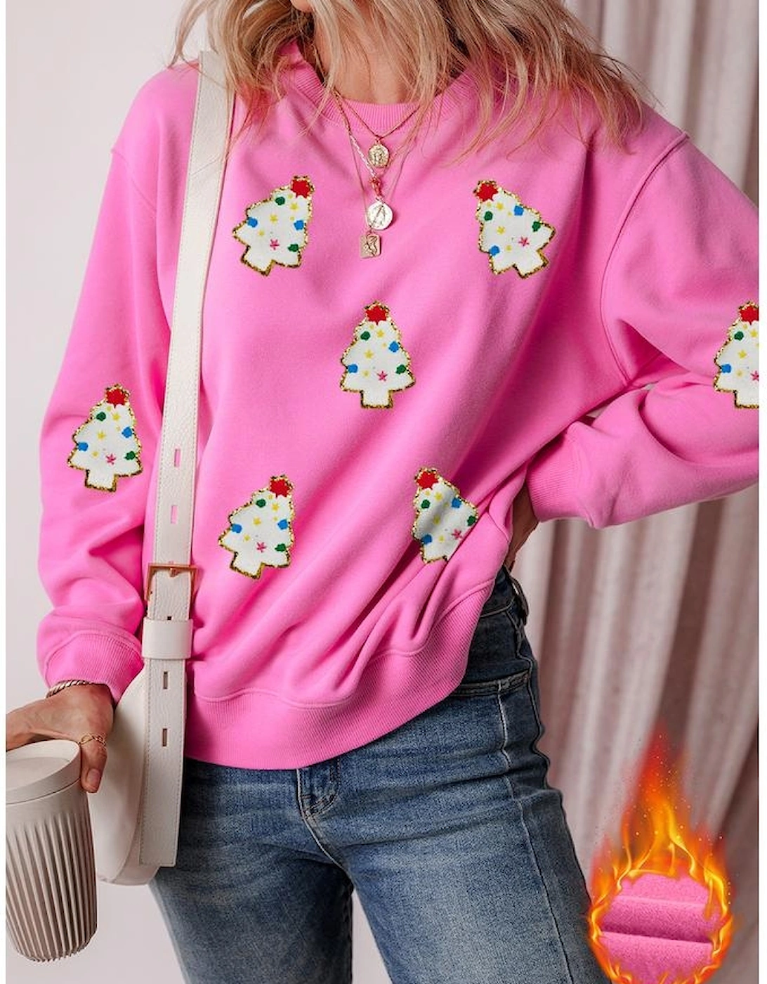 Bonbon Christmas Tree Patch Pattern Crew Neck Sweatshirt, 9 of 8