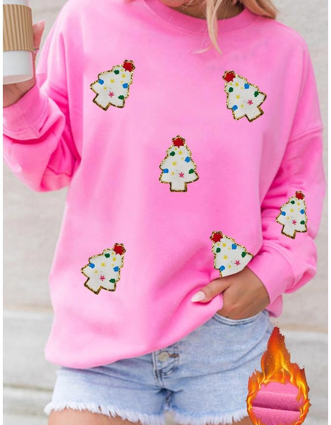 Bonbon Christmas Tree Patch Pattern Crew Neck Sweatshirt