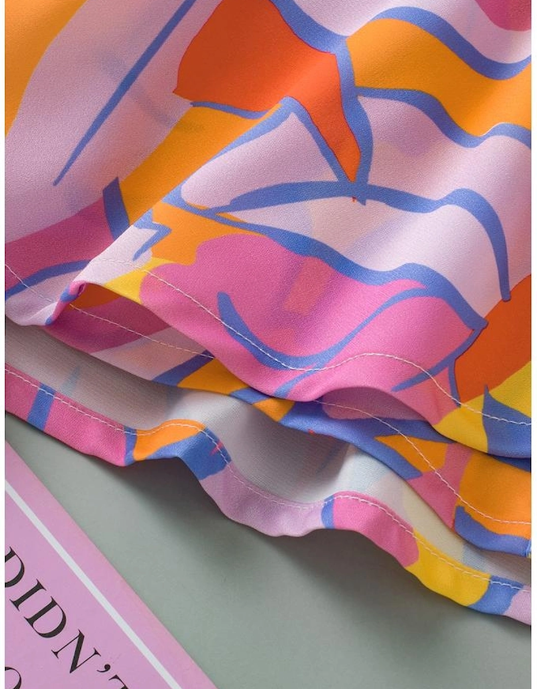 Purple Abstract Print Smock Waist Casual Shorts