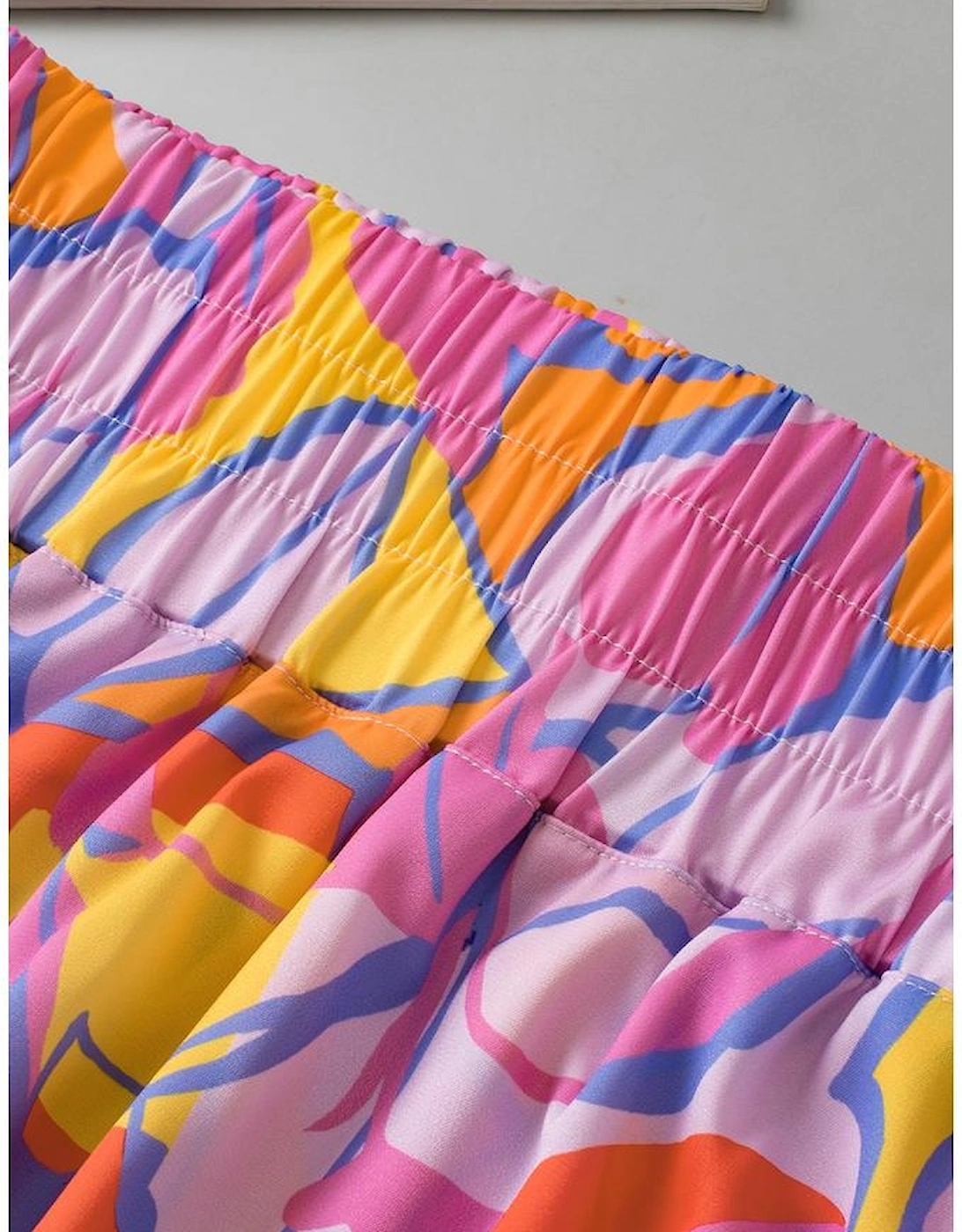 Purple Abstract Print Smock Waist Casual Shorts