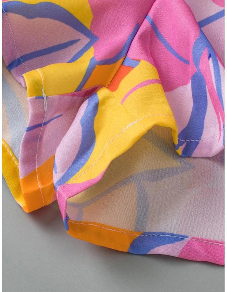 Purple Abstract Print Smock Waist Casual Shorts