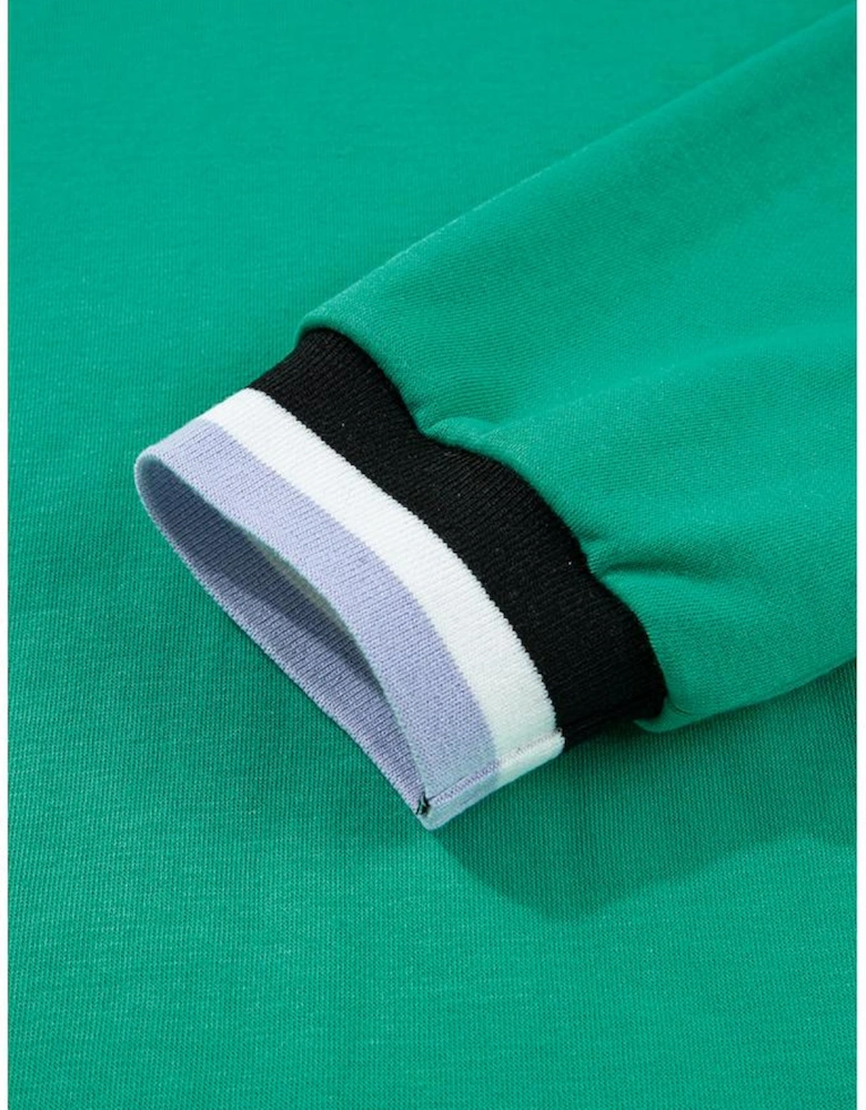 Mint Green Varsity Contrast Striped V Neck Long Sleeve T Shirt Dress with Pockets