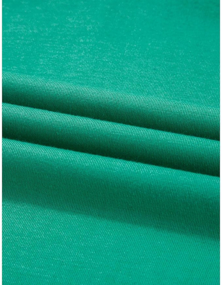 Mint Green Varsity Contrast Striped V Neck Long Sleeve T Shirt Dress with Pockets