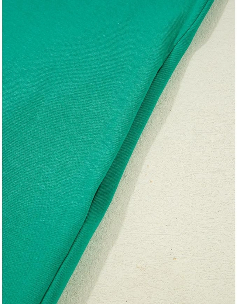 Mint Green Varsity Contrast Striped V Neck Long Sleeve T Shirt Dress with Pockets