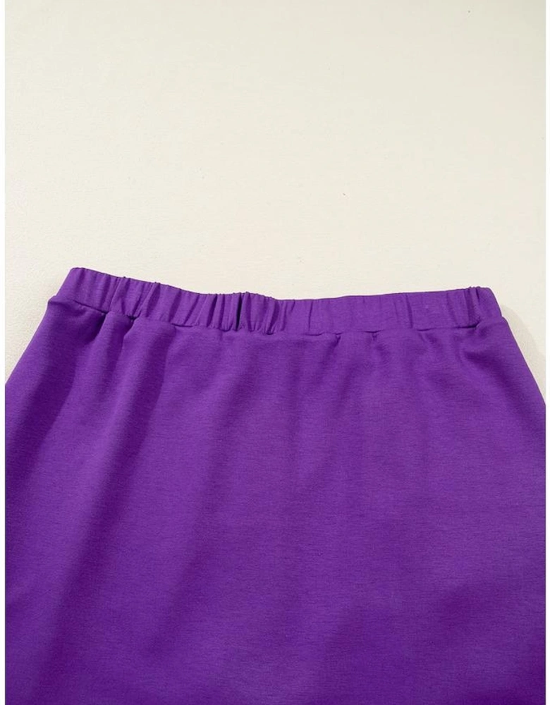 Wisteria Collar Half Zip Pullover Mini Skirt Plus Size 2pcs Set