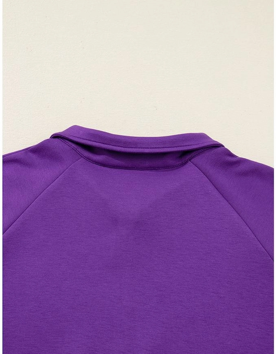 Wisteria Collar Half Zip Pullover Mini Skirt Plus Size 2pcs Set