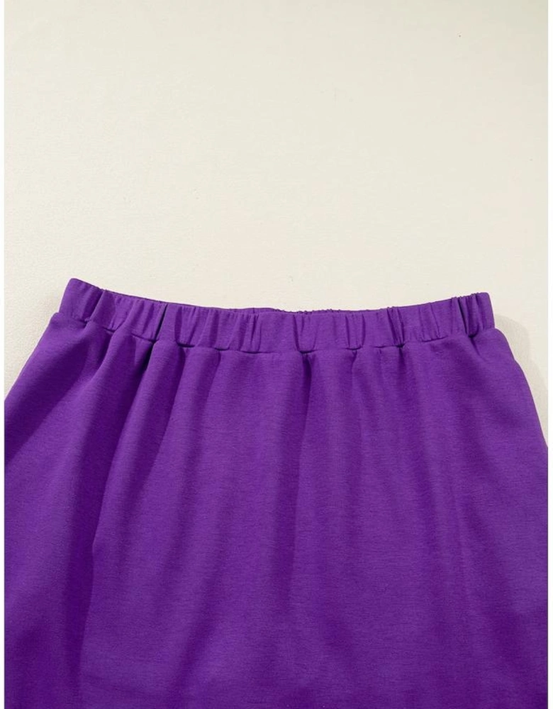 Wisteria Collar Half Zip Pullover Mini Skirt Plus Size 2pcs Set