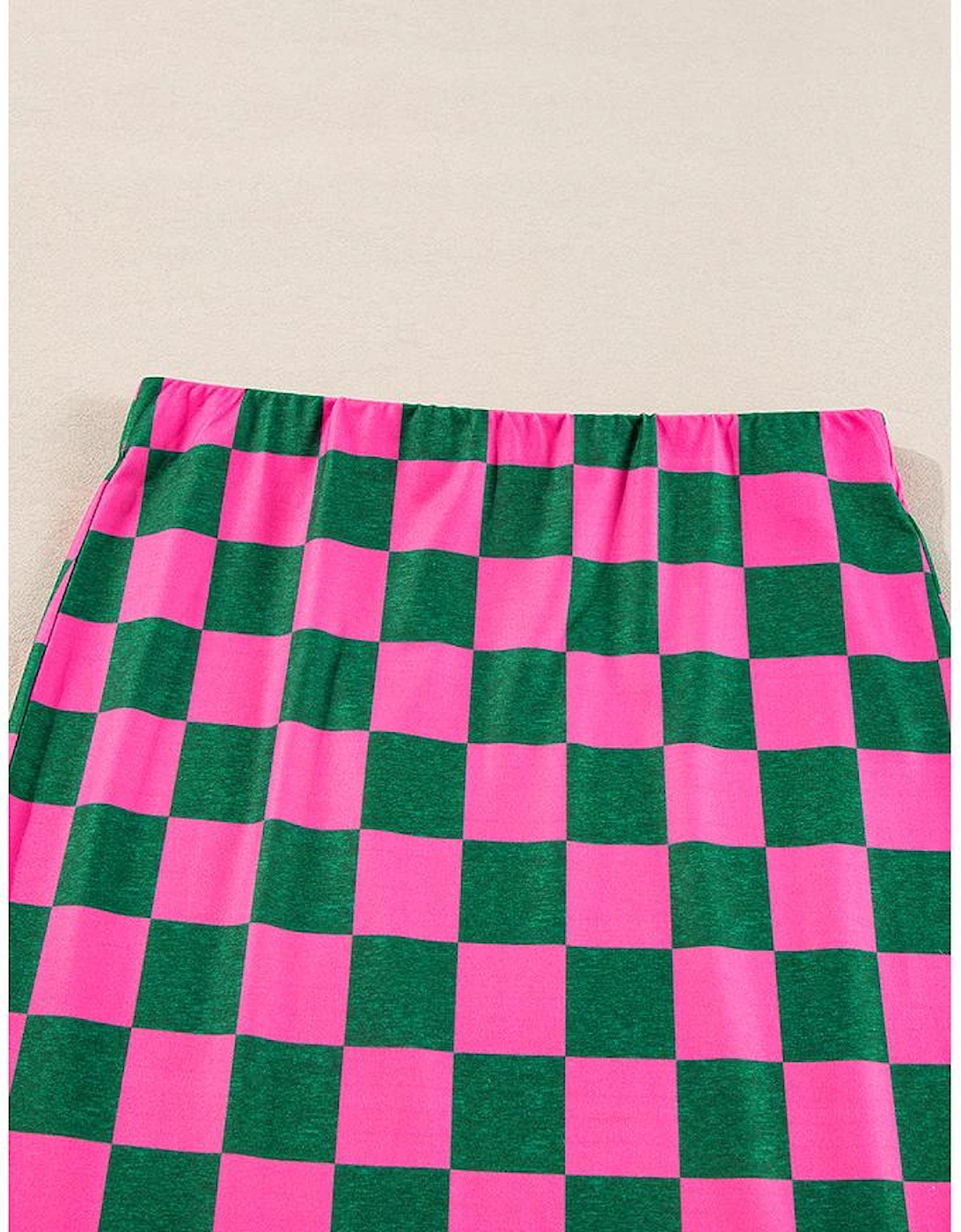 Rose Checkered Print Side Slit High Waist Midi Skirt