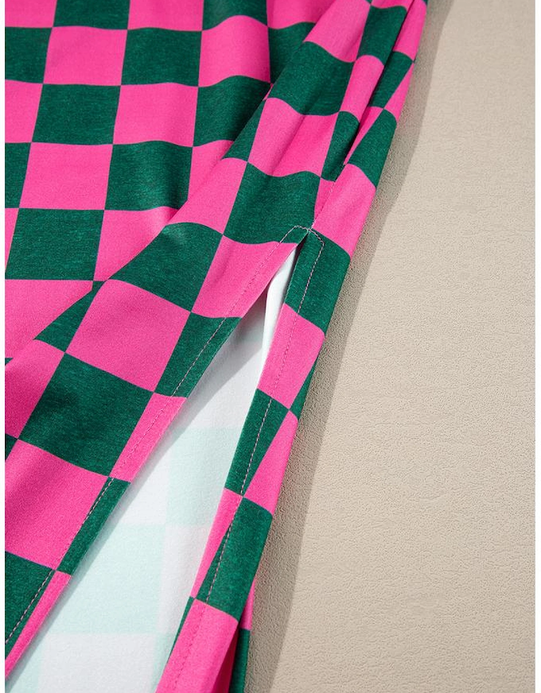 Rose Checkered Print Side Slit High Waist Midi Skirt