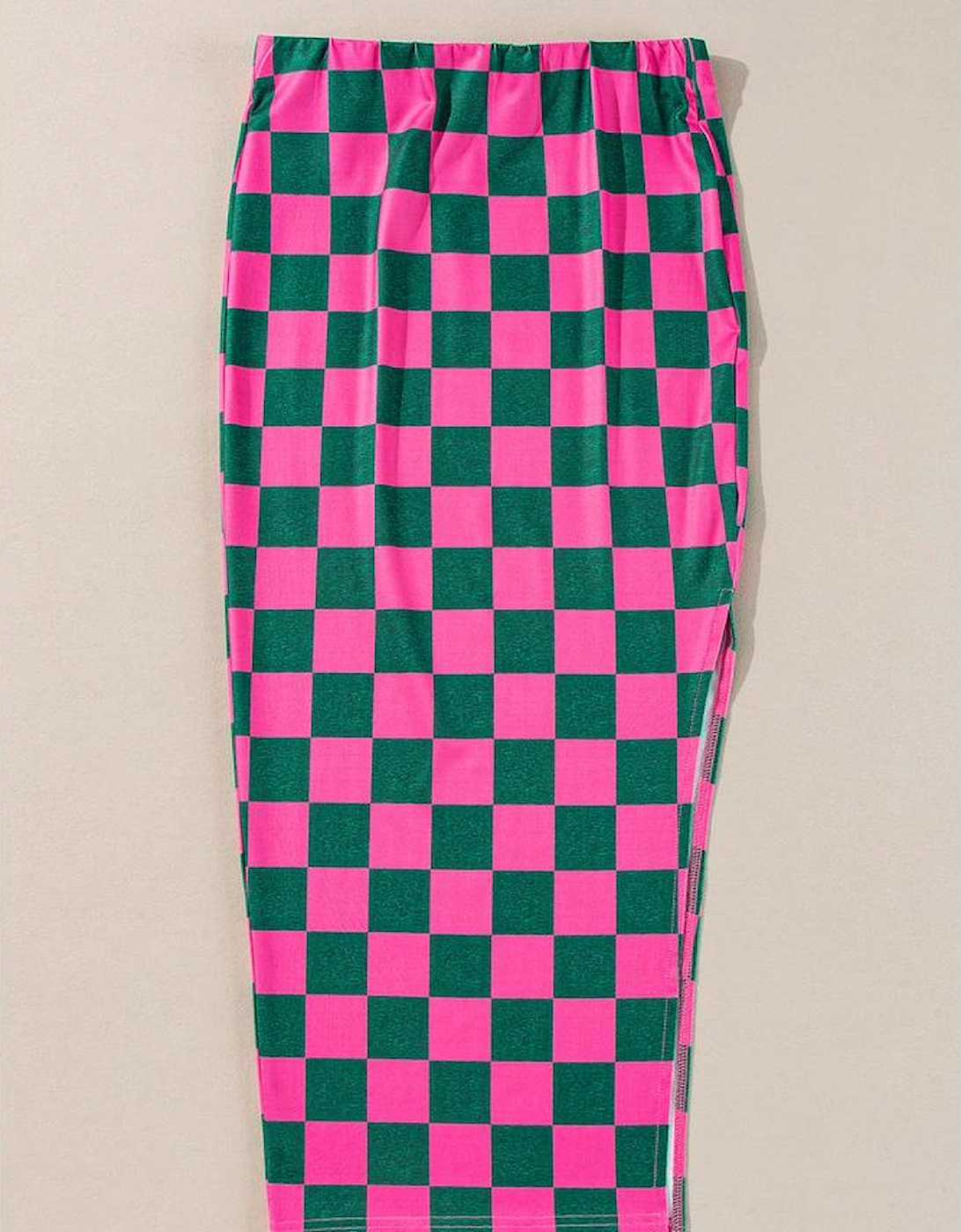 Rose Checkered Print Side Slit High Waist Midi Skirt