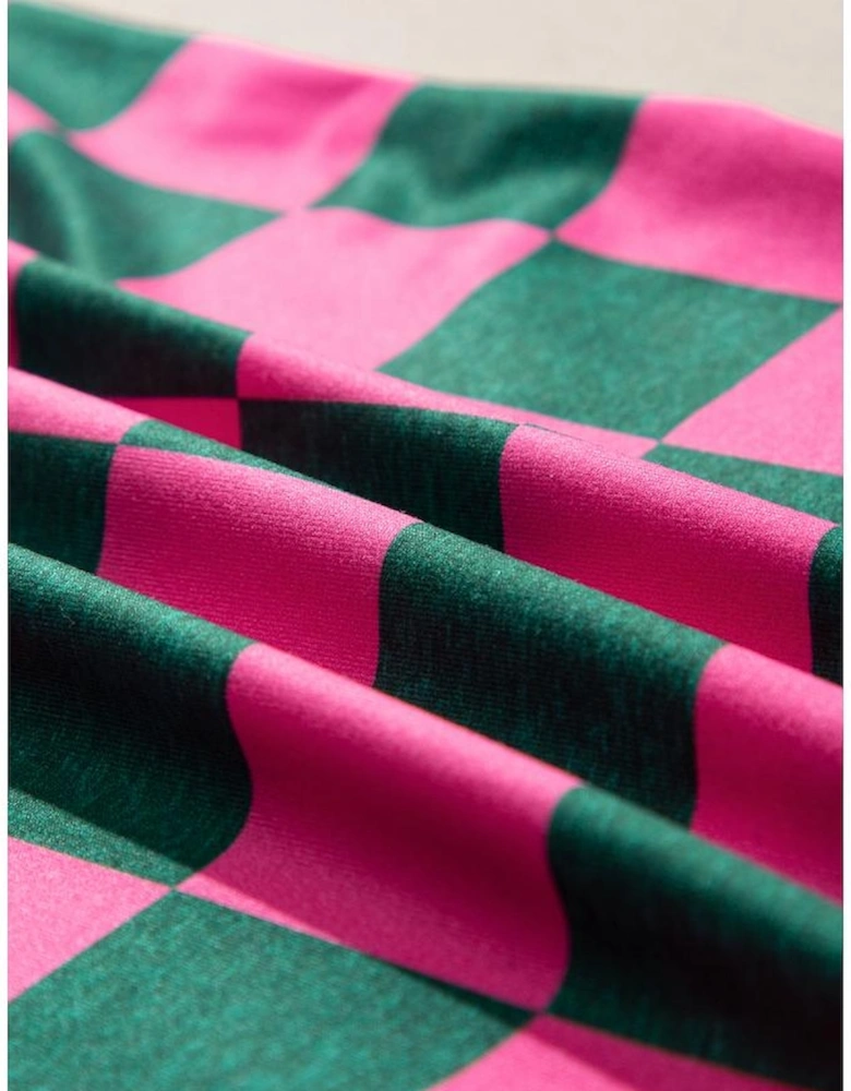 Rose Checkered Print Side Slit High Waist Midi Skirt