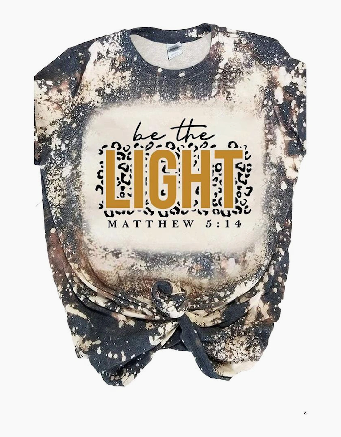 Multicolor LIGHT Letter Leopard Print Color Block Short Sleeve Top