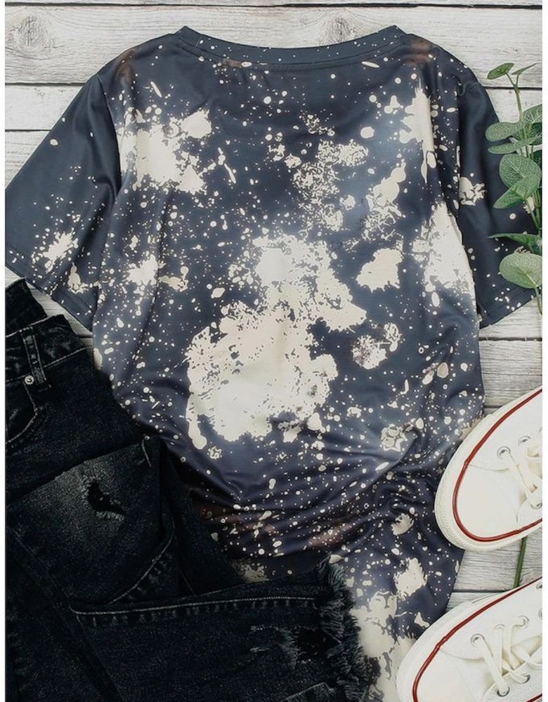 Multicolor LIGHT Letter Leopard Print Color Block Short Sleeve Top