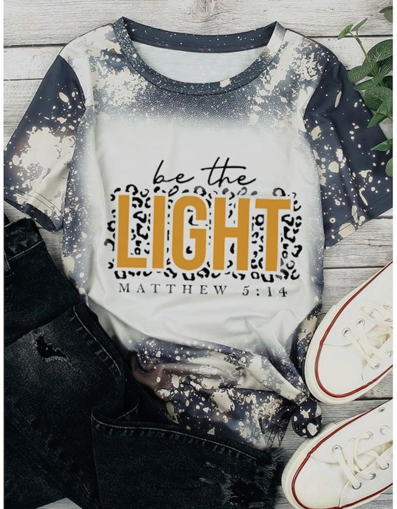 Multicolor LIGHT Letter Leopard Print Color Block Short Sleeve Top