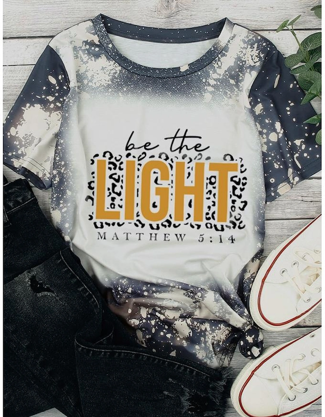 Multicolor LIGHT Letter Leopard Print Color Block Short Sleeve Top