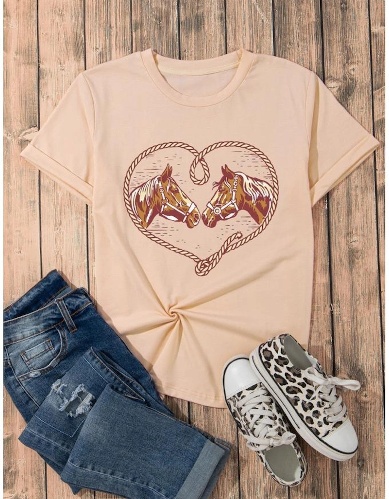 Khaki Rodeo Horse Graphic Western Cowgirl Fashion T Shirt