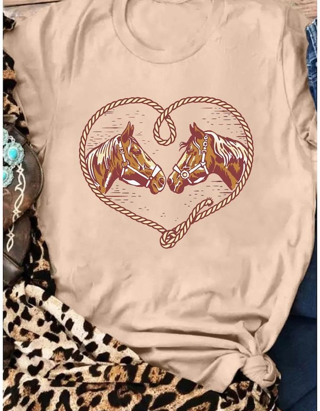 Khaki Rodeo Horse Graphic Western Cowgirl Fashion T Shirt, 10 of 9