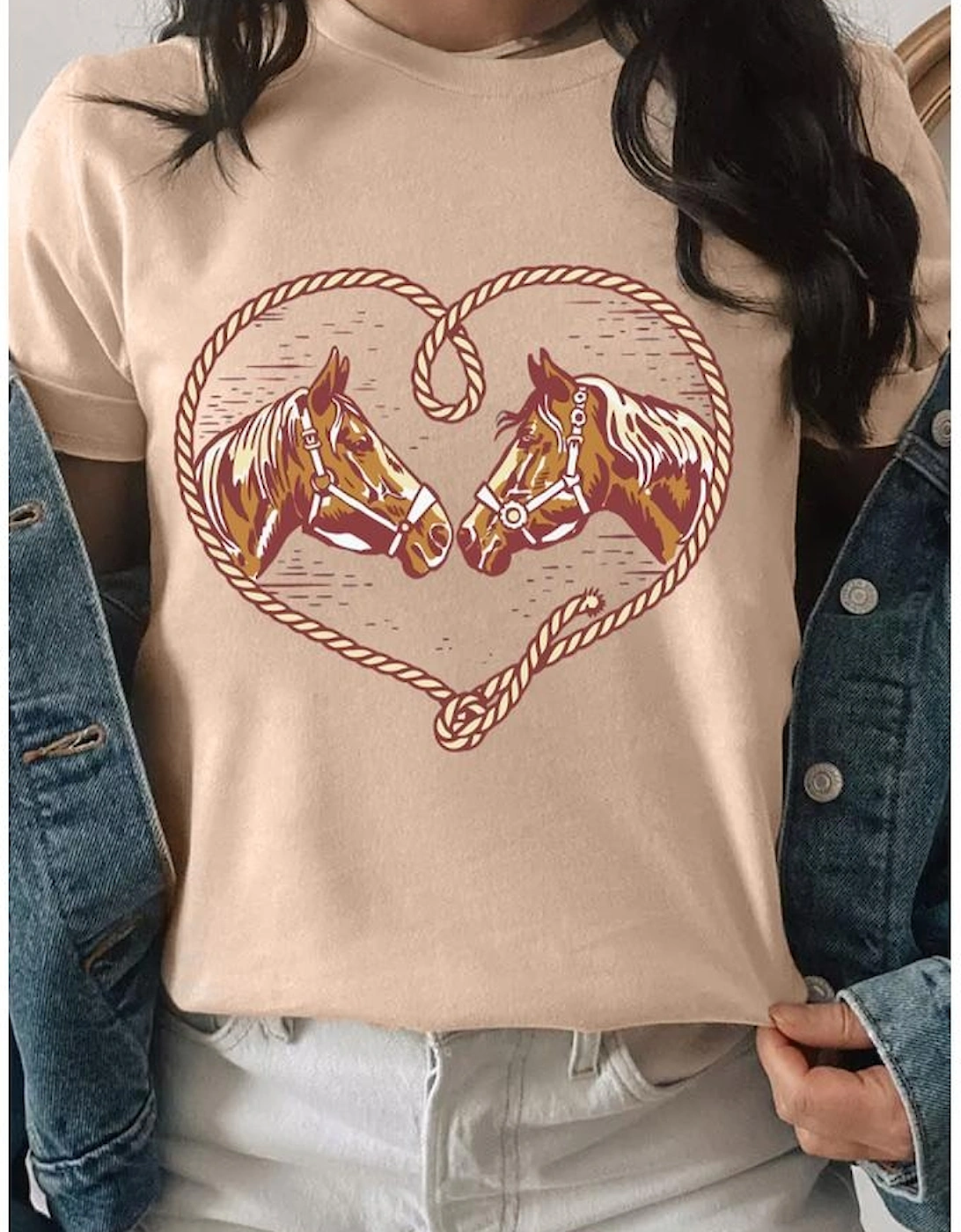 Khaki Rodeo Horse Graphic Western Cowgirl Fashion T Shirt