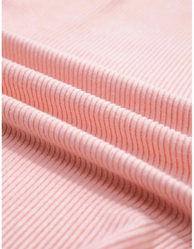 Bonbon Ribbed Exposed Seam Round Neck Chest Pocket Plus Knit Top