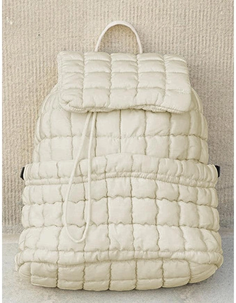 White Solid Flapped Quilted Puffer Backpack