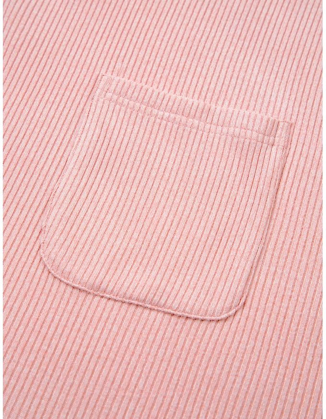 Bonbon Ribbed Exposed Seam Round Neck Chest Pocket Plus Knit Top