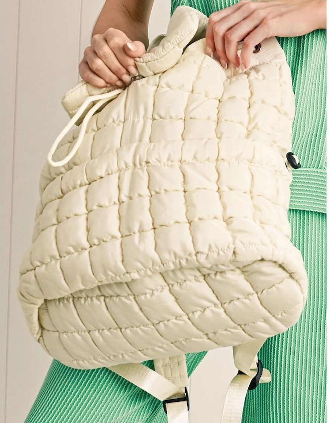 White Solid Flapped Quilted Puffer Backpack