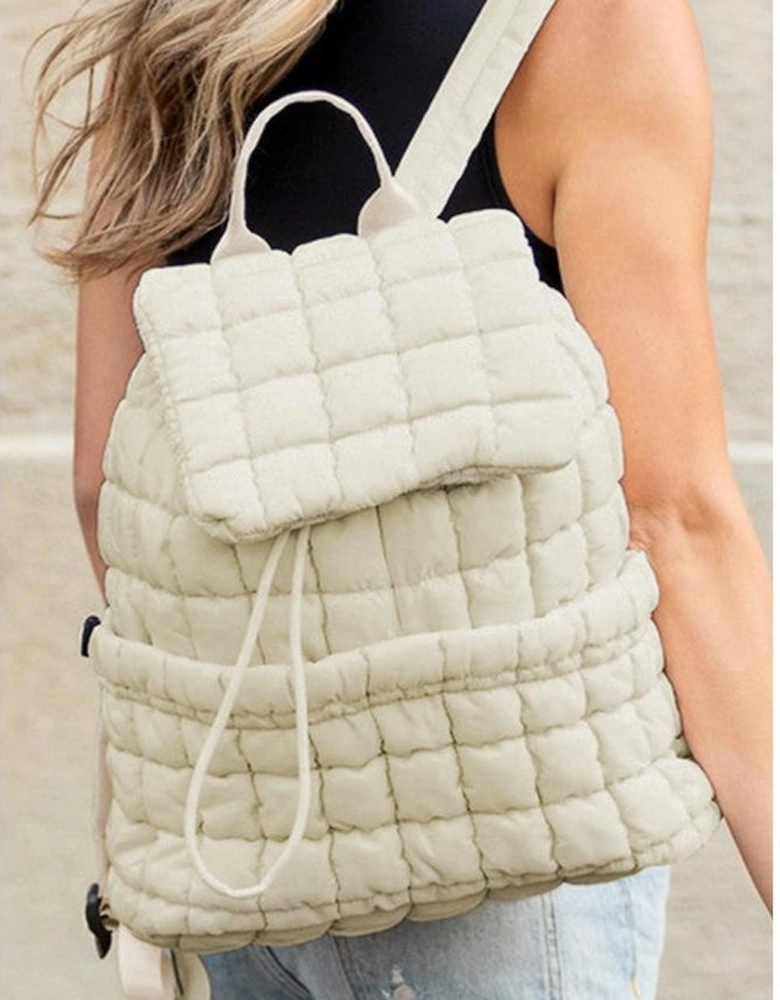 White Solid Flapped Quilted Puffer Backpack