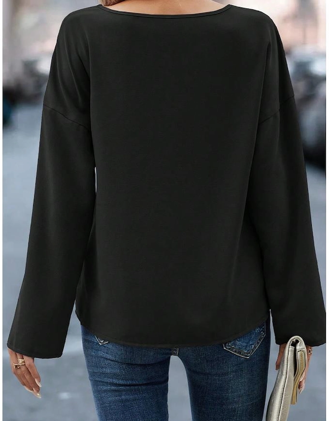 Azura Exchange Black Roll Up Sleeve Stitching Detail Blouse