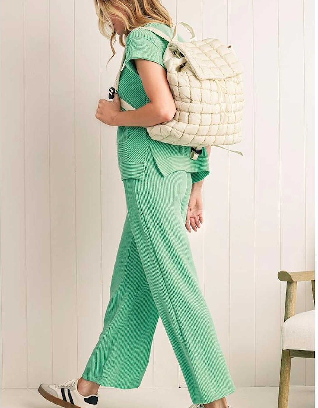 White Solid Flapped Quilted Puffer Backpack