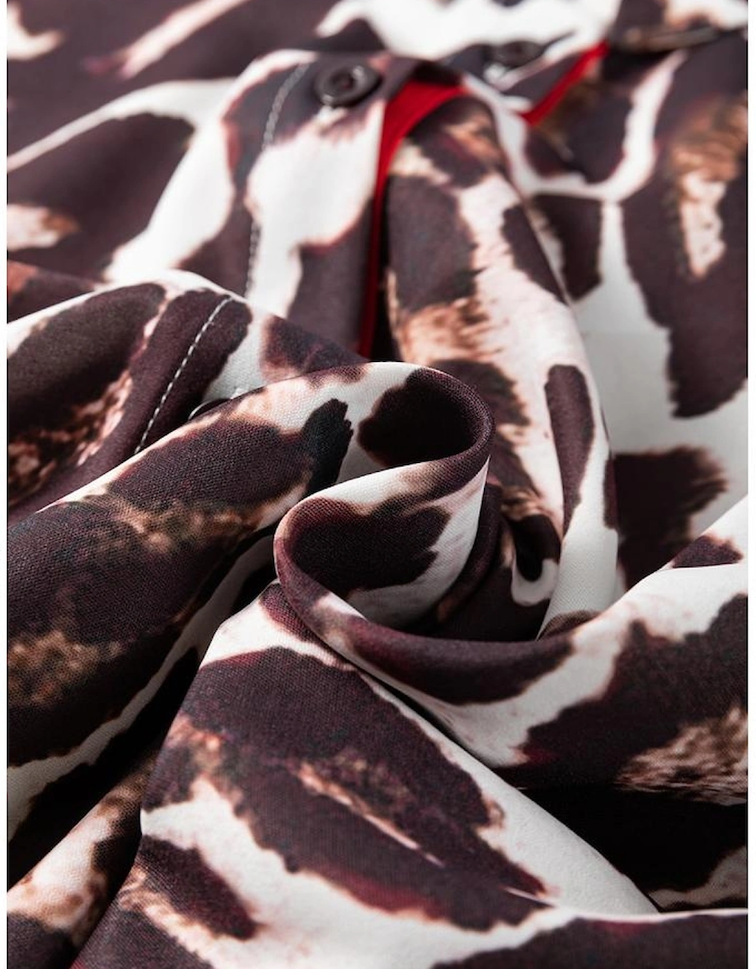 Dark Brown Contrast Trim Patchwork Leopard Print Half Sleeve Shirt, 13 of 12