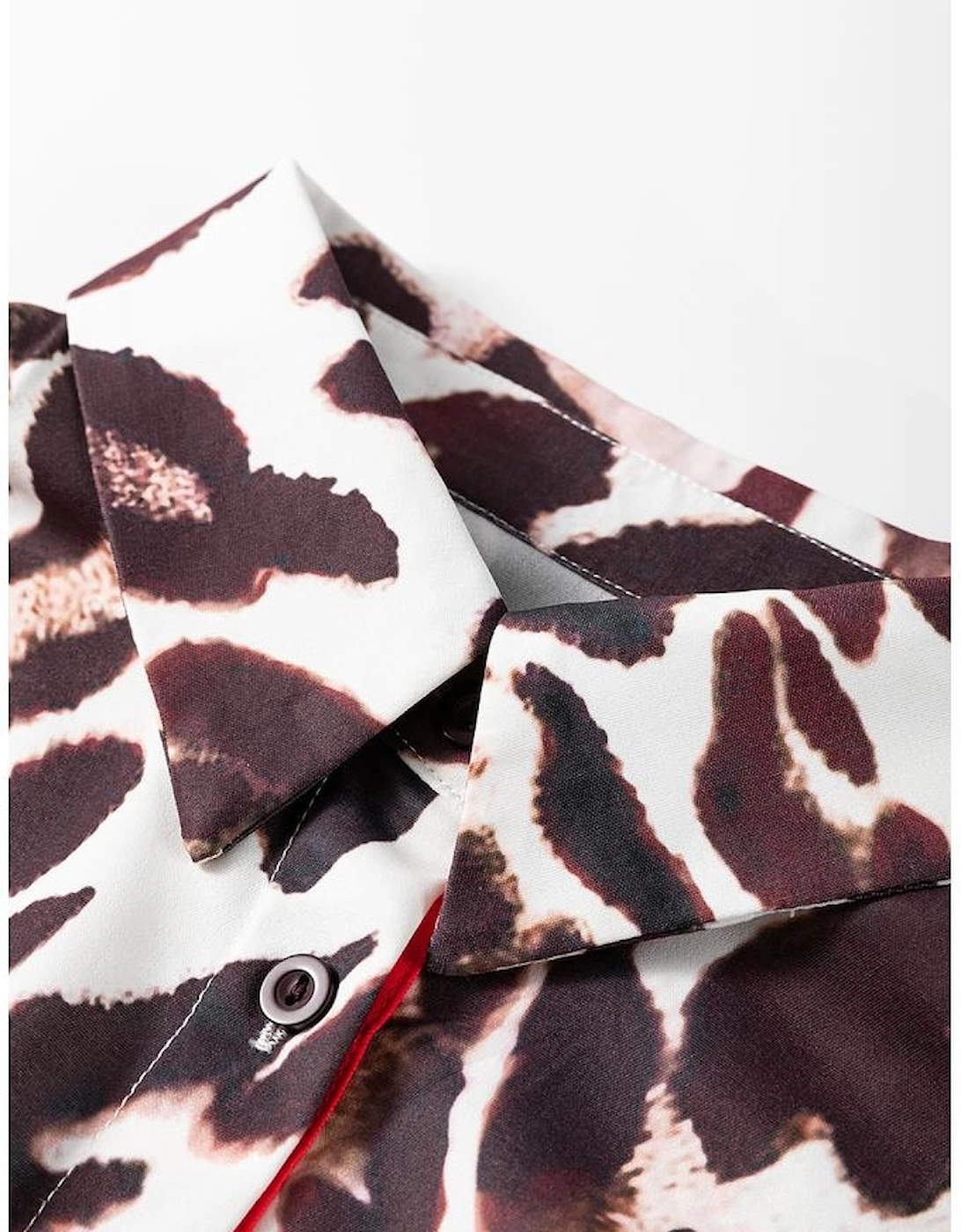 Dark Brown Contrast Trim Patchwork Leopard Print Half Sleeve Shirt