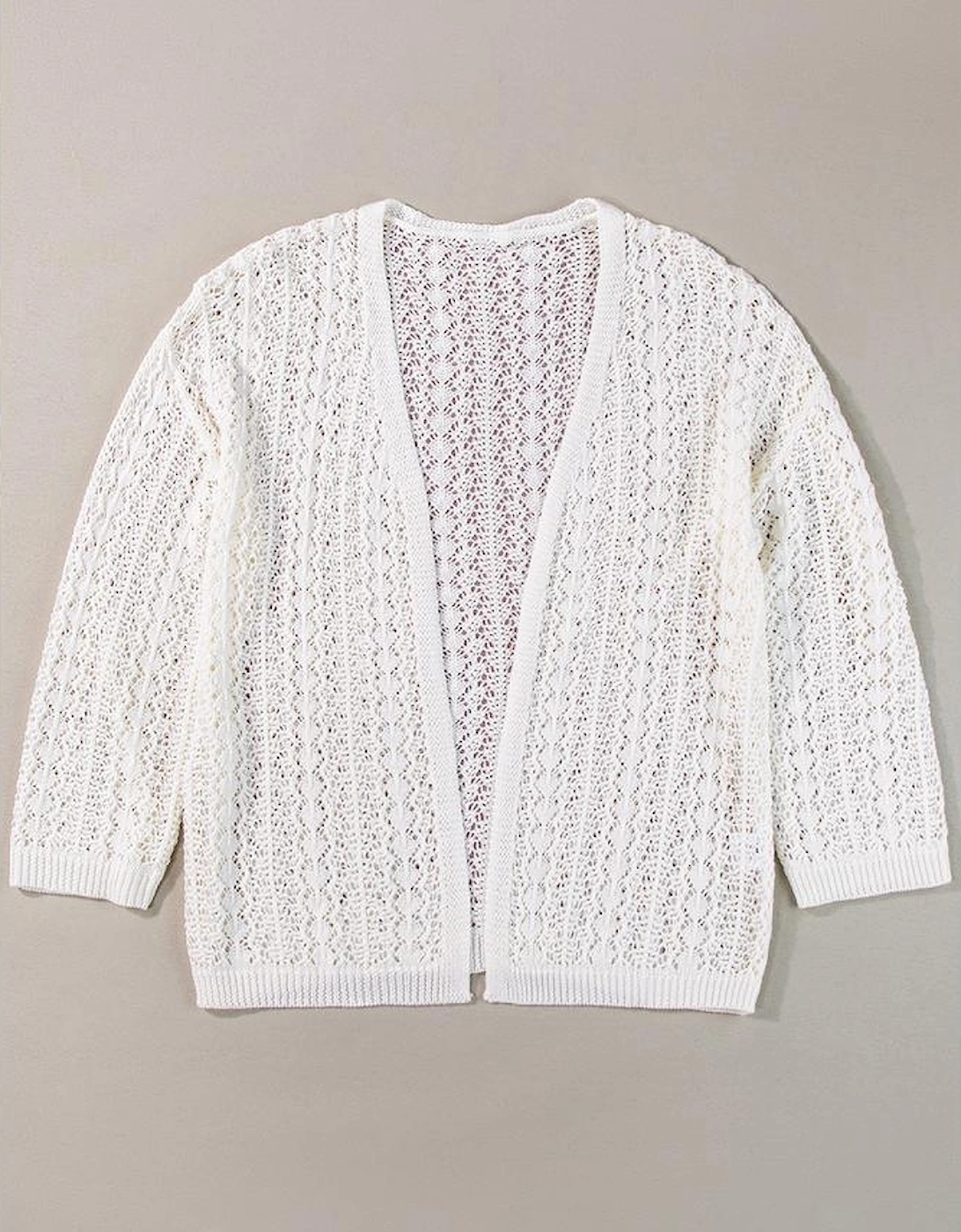 White Stylish Hollow Out Knit Drop Shoulder Cardigan