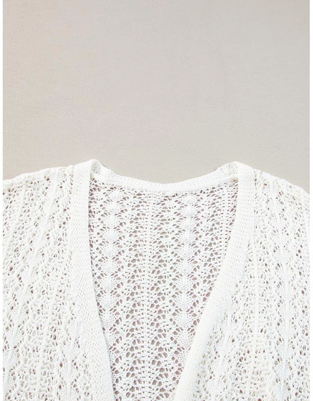White Stylish Hollow Out Knit Drop Shoulder Cardigan