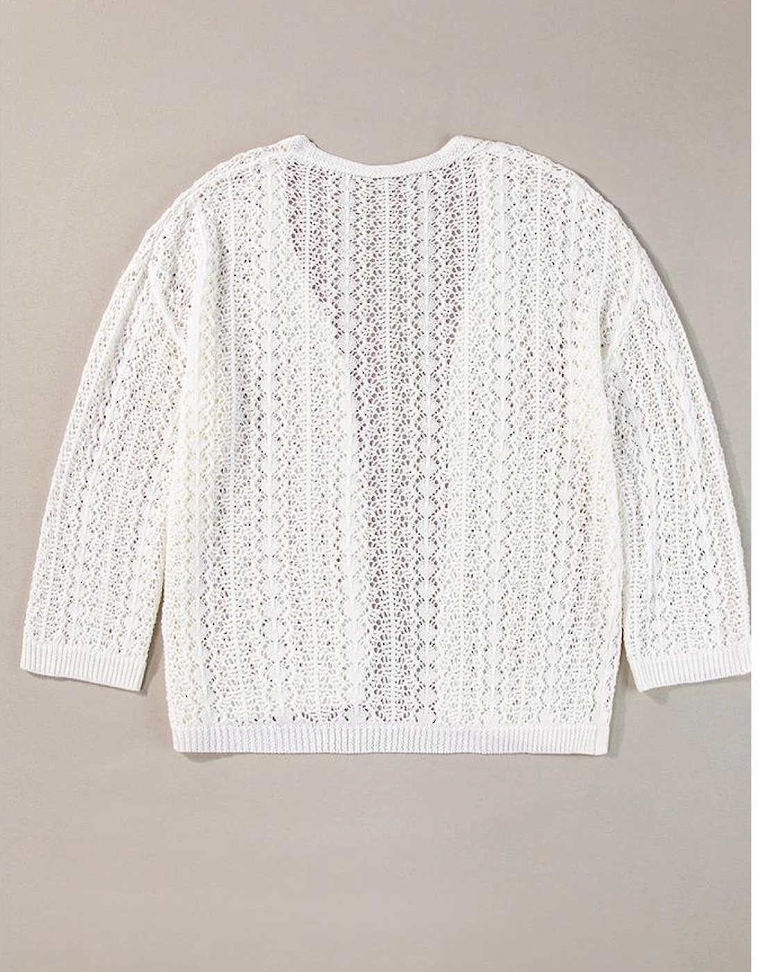 White Stylish Hollow Out Knit Drop Shoulder Cardigan