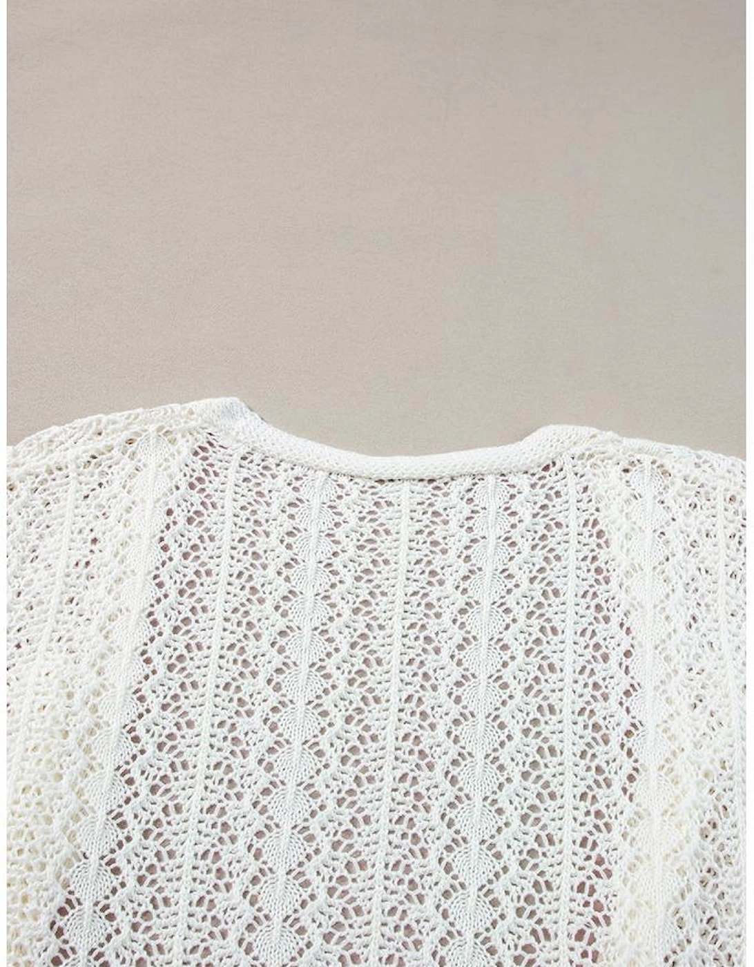 White Stylish Hollow Out Knit Drop Shoulder Cardigan