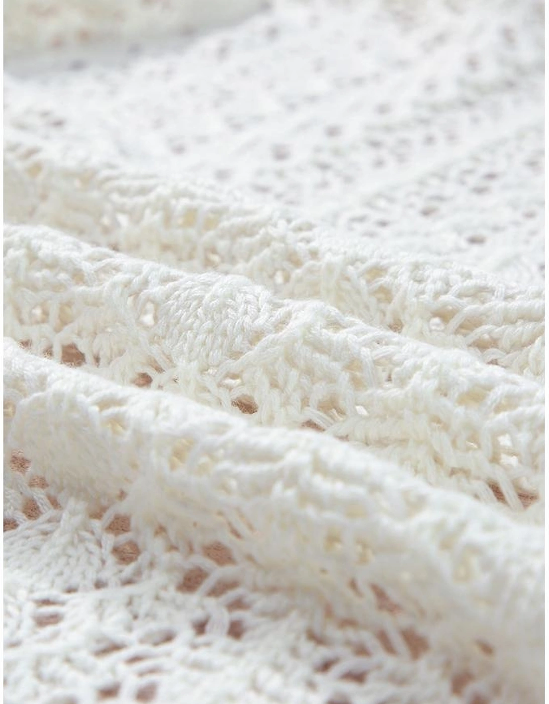 White Stylish Hollow Out Knit Drop Shoulder Cardigan