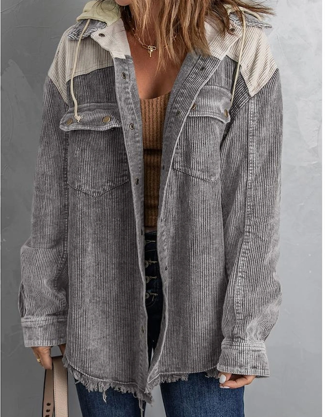 Azura Exchange Button Down Hooded Corduroy Jacket