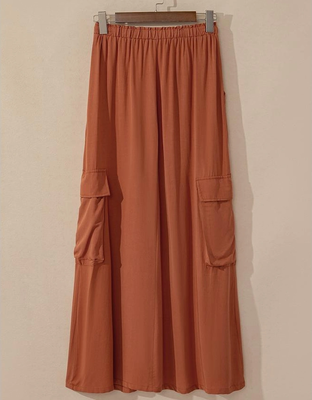 Chestnut Mineral Wash Cargo Pocket Drawstring Waist Maxi Skirt