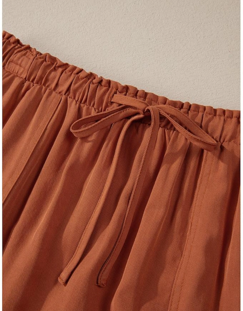 Chestnut Mineral Wash Cargo Pocket Drawstring Waist Maxi Skirt