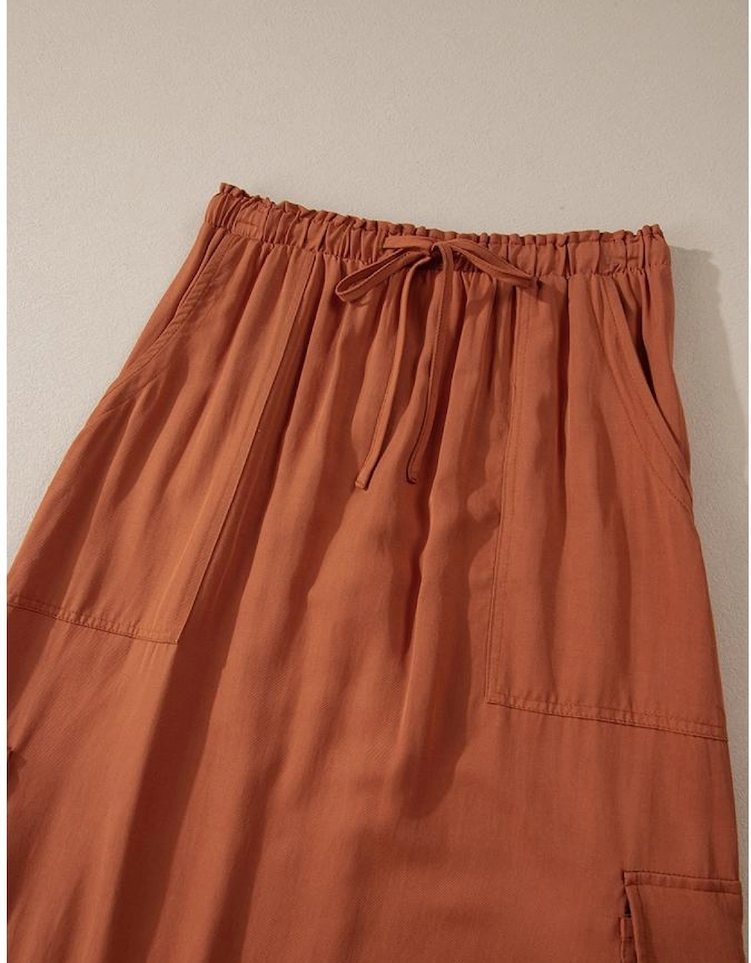 Chestnut Mineral Wash Cargo Pocket Drawstring Waist Maxi Skirt