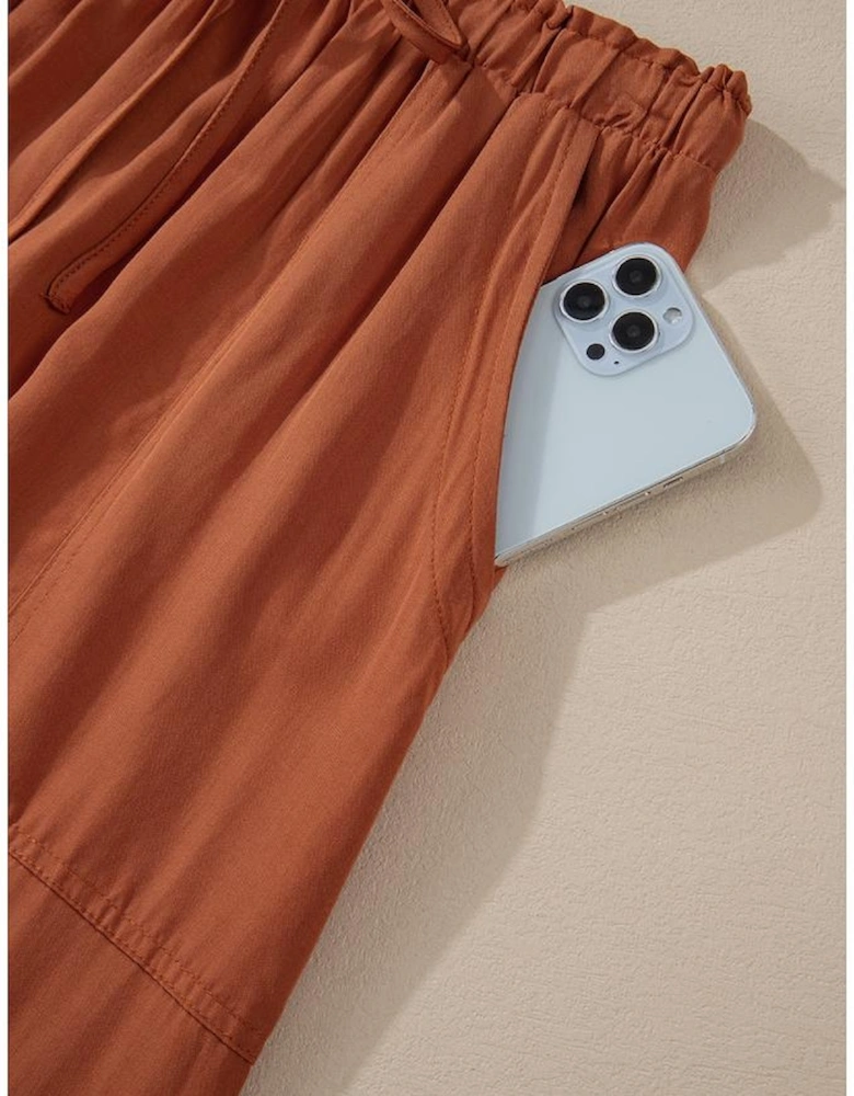 Chestnut Mineral Wash Cargo Pocket Drawstring Waist Maxi Skirt