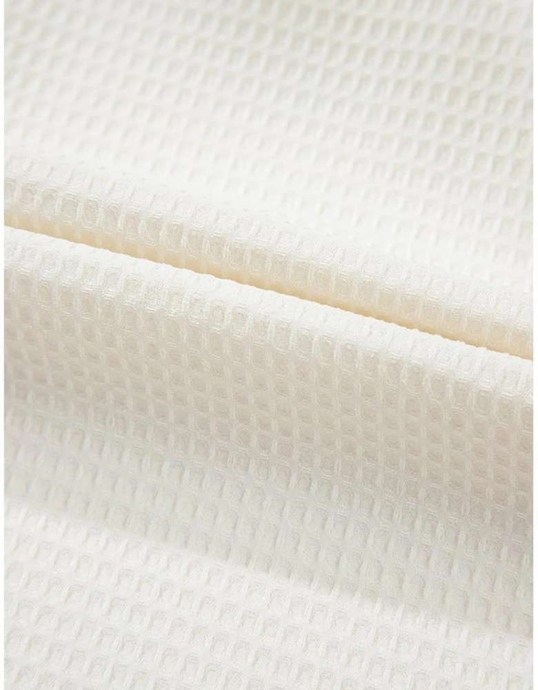 White Solid Color Ruffle Trim Waffle Knit Blouse