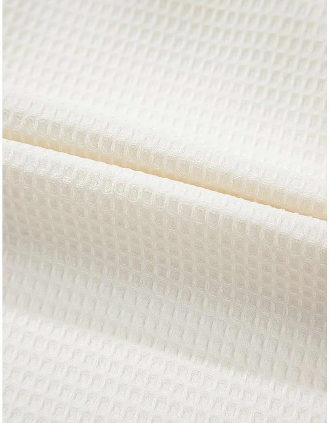 White Solid Color Ruffle Trim Waffle Knit Blouse