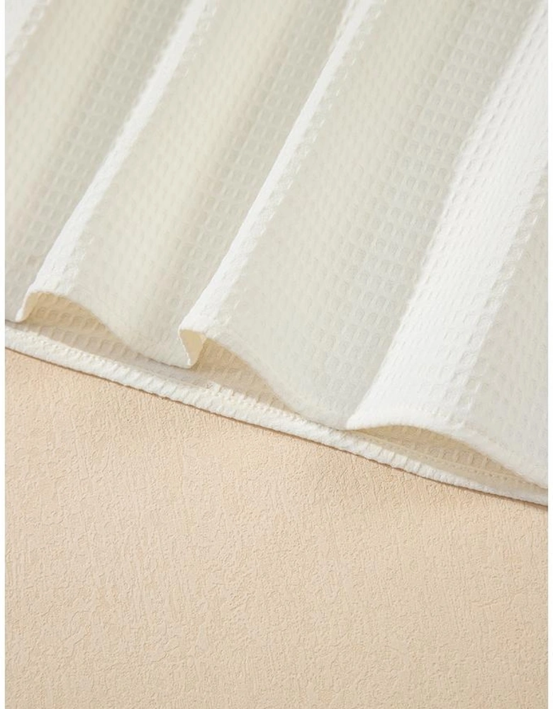 White Solid Color Ruffle Trim Waffle Knit Blouse