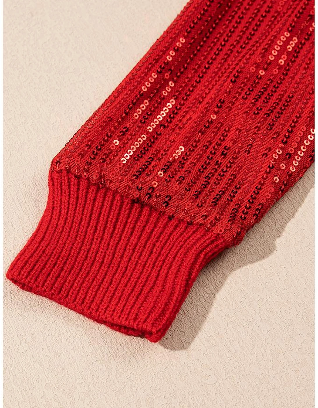 Racing Red Merry Graphic Sequin Sleeves Christmas Turtleneck Sweater