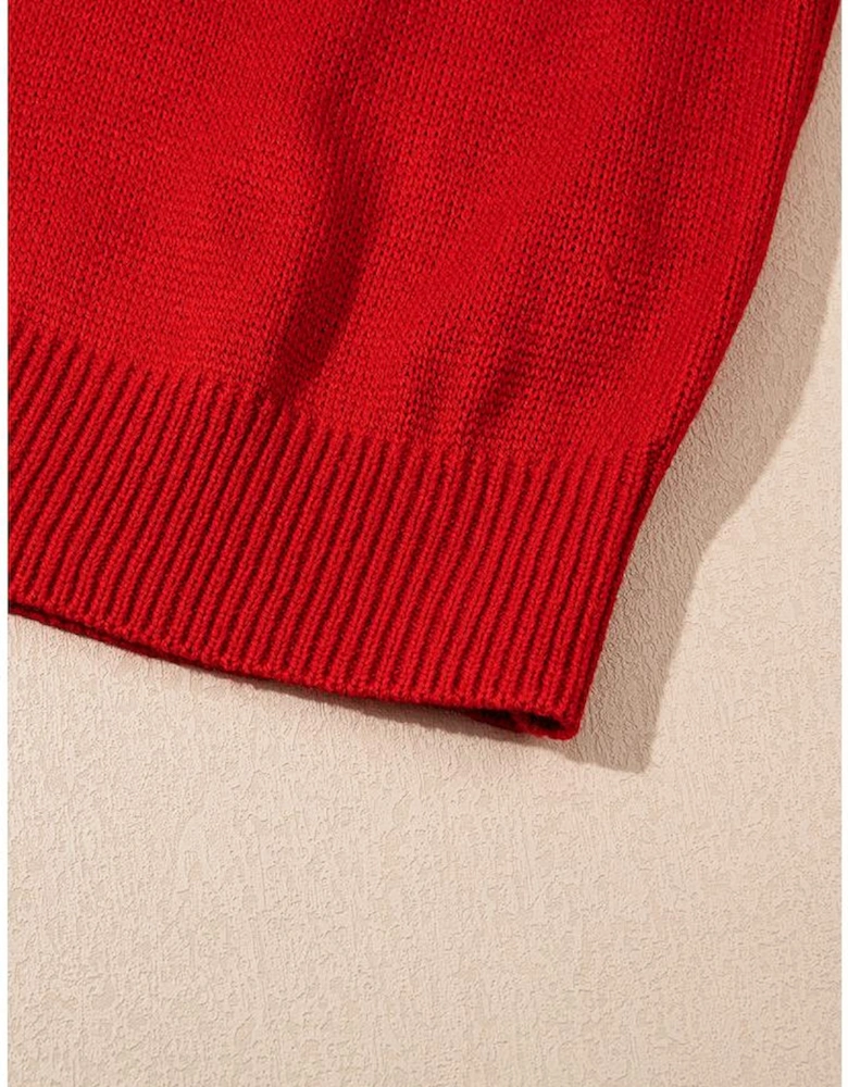 Racing Red Merry Graphic Sequin Sleeves Christmas Turtleneck Sweater